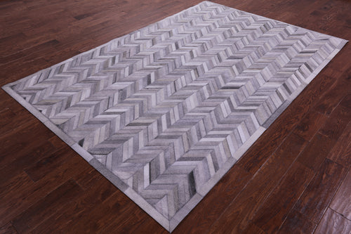 Grey Chevron Patchwork Natural Cowhide Rug - 6' 0