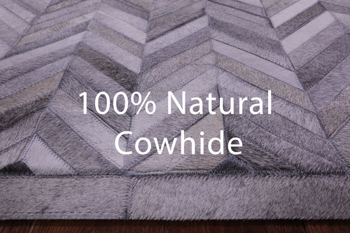 Grey Chevron Patchwork Natural Cowhide Rug - 6' 0