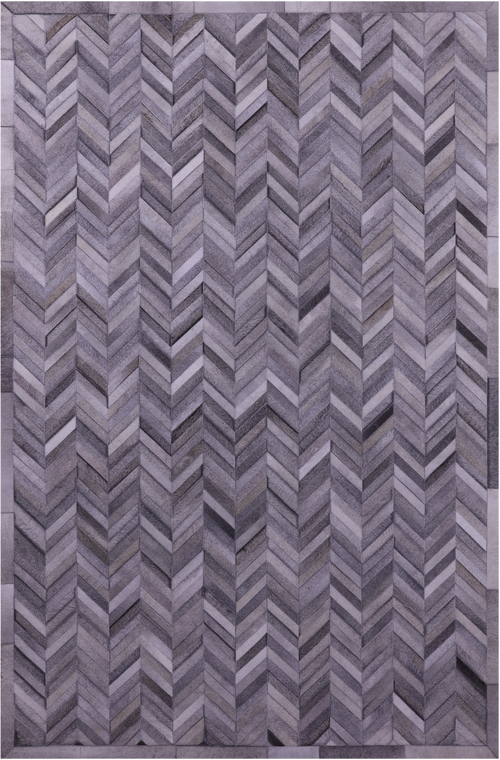 Grey Chevron Patchwork Natural Cowhide Rug - 6' 0