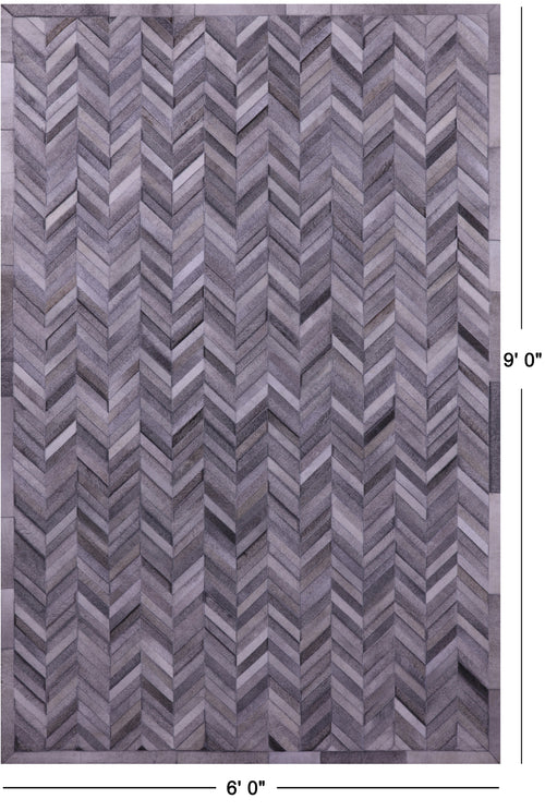 Grey Chevron Patchwork Natural Cowhide Rug - 6' 0