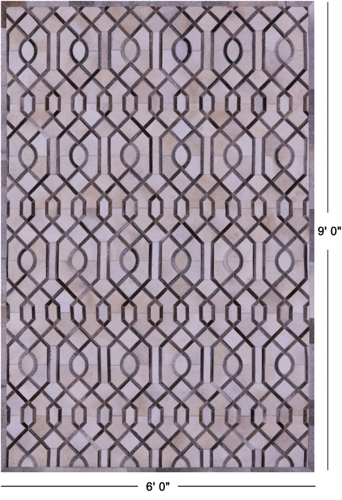 Grey & White Patchwork Natural Cowhide Rug - 6' 0