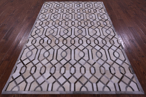 Grey & White Patchwork Natural Cowhide Rug - 6' 0