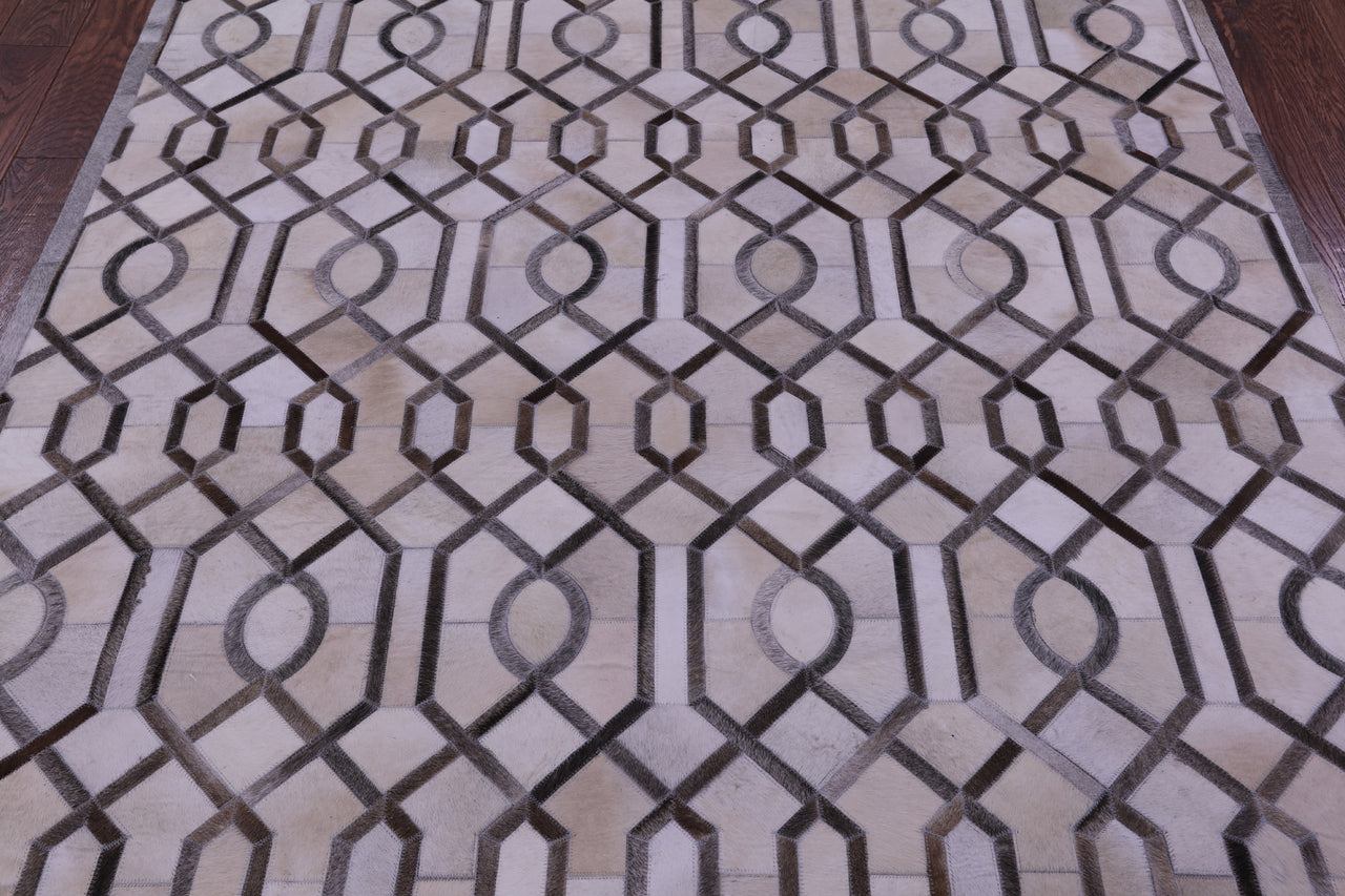 Grey & White Patchwork Natural Cowhide Rug - 6' 0" x 9' 0"