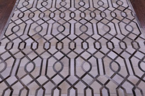 Grey & White Patchwork Natural Cowhide Rug - 6' 0