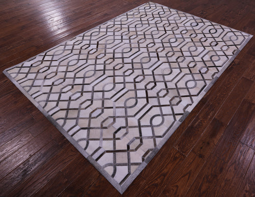 Grey & White Patchwork Natural Cowhide Rug - 6' 0