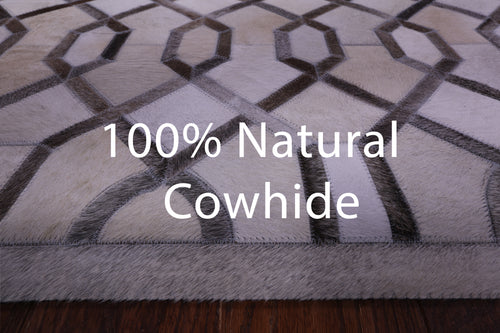 Grey & White Patchwork Natural Cowhide Rug - 6' 0
