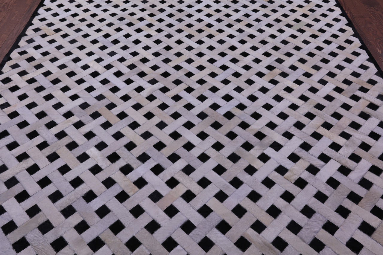 Black & White Patchwork Natural Cowhide Rug - 8' 0" x 10' 0"