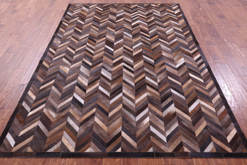 Brown Chevron Patchwork Natural Cowhide Rug - 6' 0