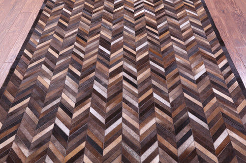 Brown Chevron Patchwork Natural Cowhide Rug - 6' 0