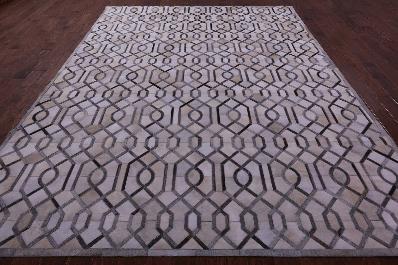Grey & White Patchwork Natural Cowhide Rug - 9' 0" x 12' 0"