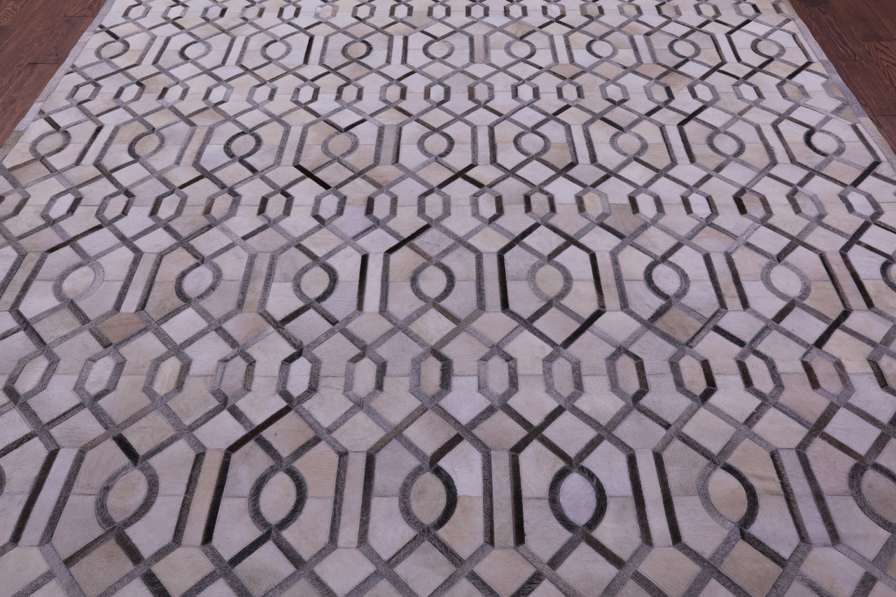 Grey & White Patchwork Natural Cowhide Rug - 9' 0" x 12' 0"
