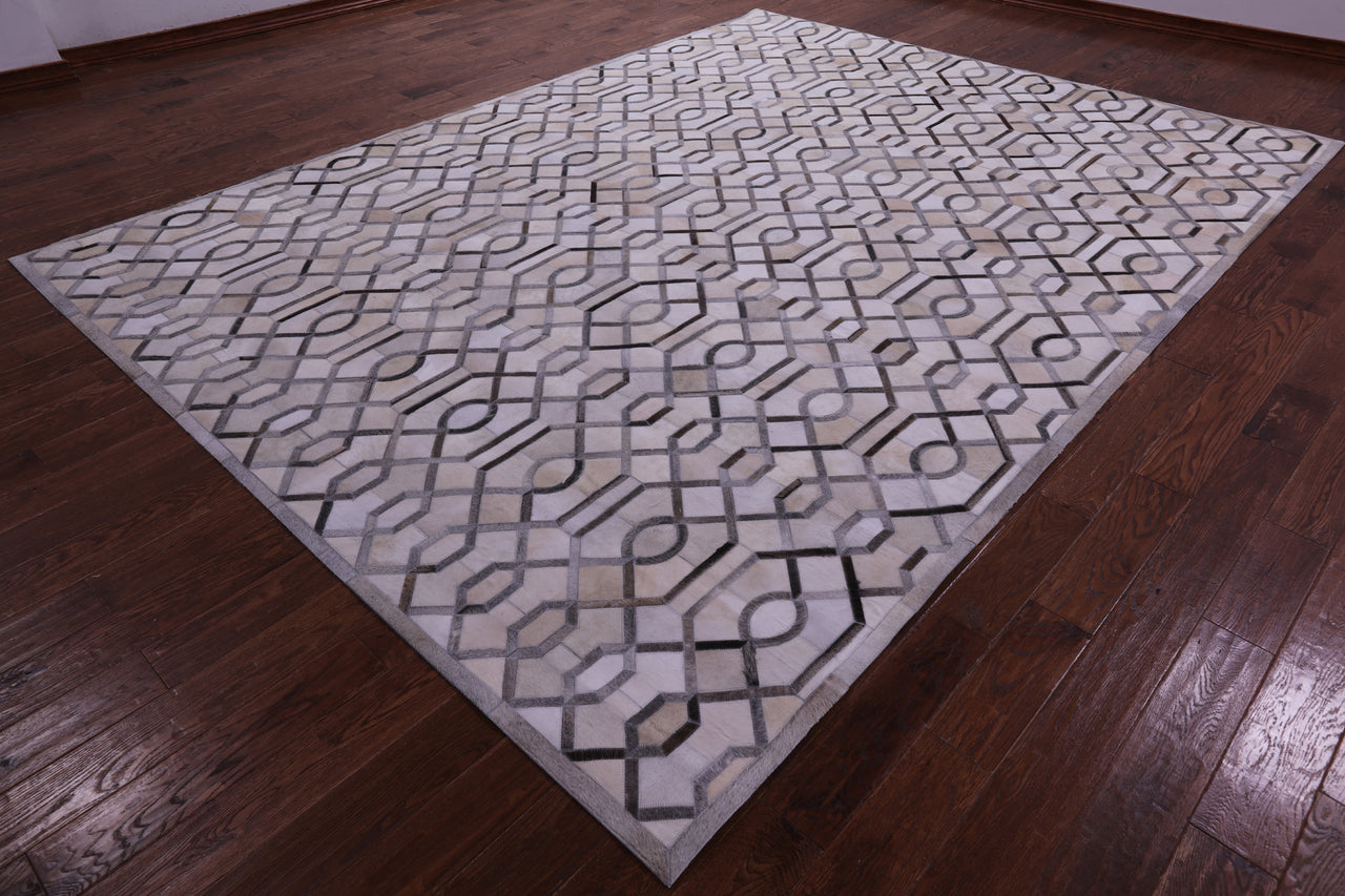 Grey & White Patchwork Natural Cowhide Rug - 9' 0" x 12' 0"