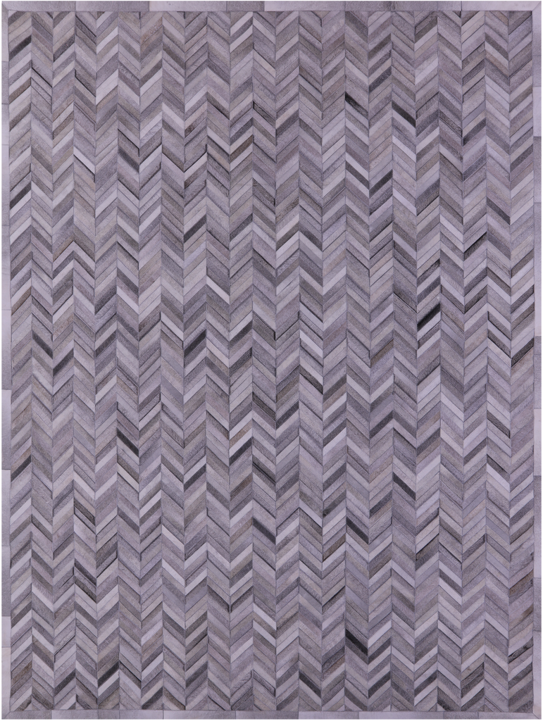 Grey Chevron Patchwork Natural Cowhide Rug - 9' 0" x 12' 0"