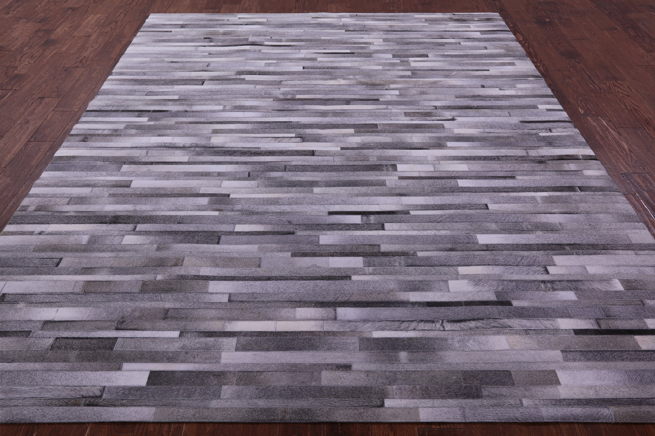 Grey Brickwork Patchwork Natural Cowhide Rug - 8' 0" x 10' 0"