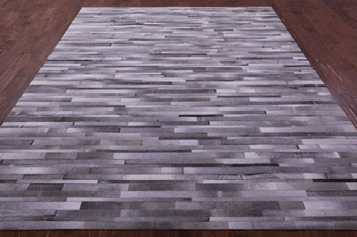 Grey Brickwork Patchwork Natural Cowhide Rug - 8' 0