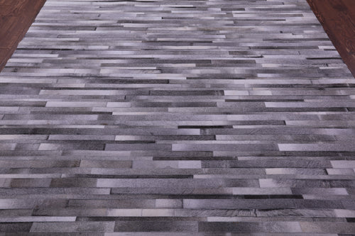 Grey Brickwork Patchwork Natural Cowhide Rug - 8' 0