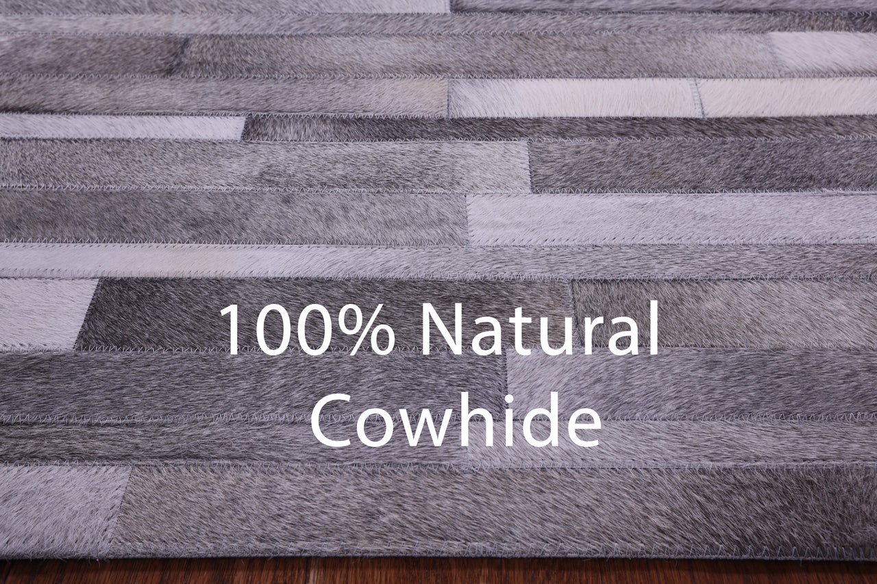 Grey Brickwork Patchwork Natural Cowhide Rug - 8' 0" x 10' 0"