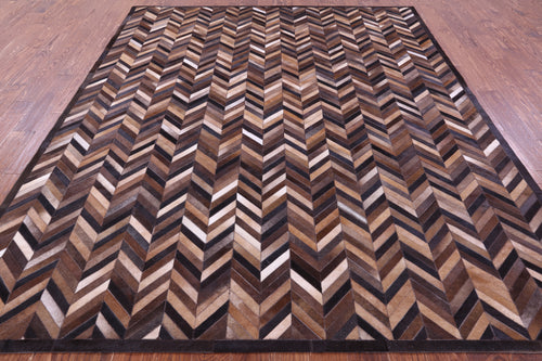 Brown Chevron Patchwork Natural Cowhide Rug - 8' 0