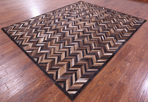 Brown Chevron Patchwork Natural Cowhide Rug - 8' 0