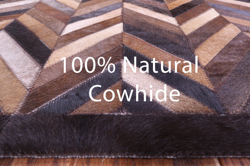 Brown Chevron Patchwork Natural Cowhide Rug - 8' 0