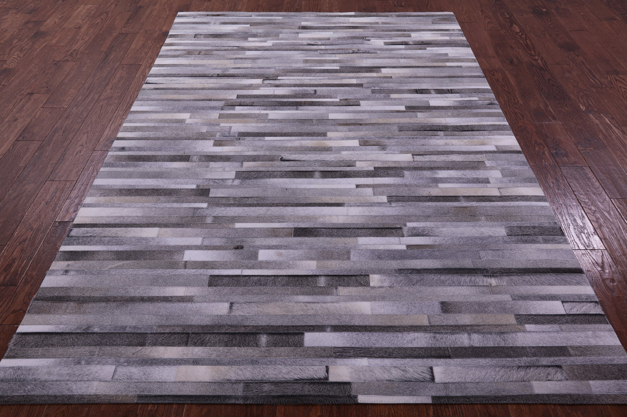 Grey Brickwork Patchwork Natural Cowhide Rug - 6' 0" x 9' 0"