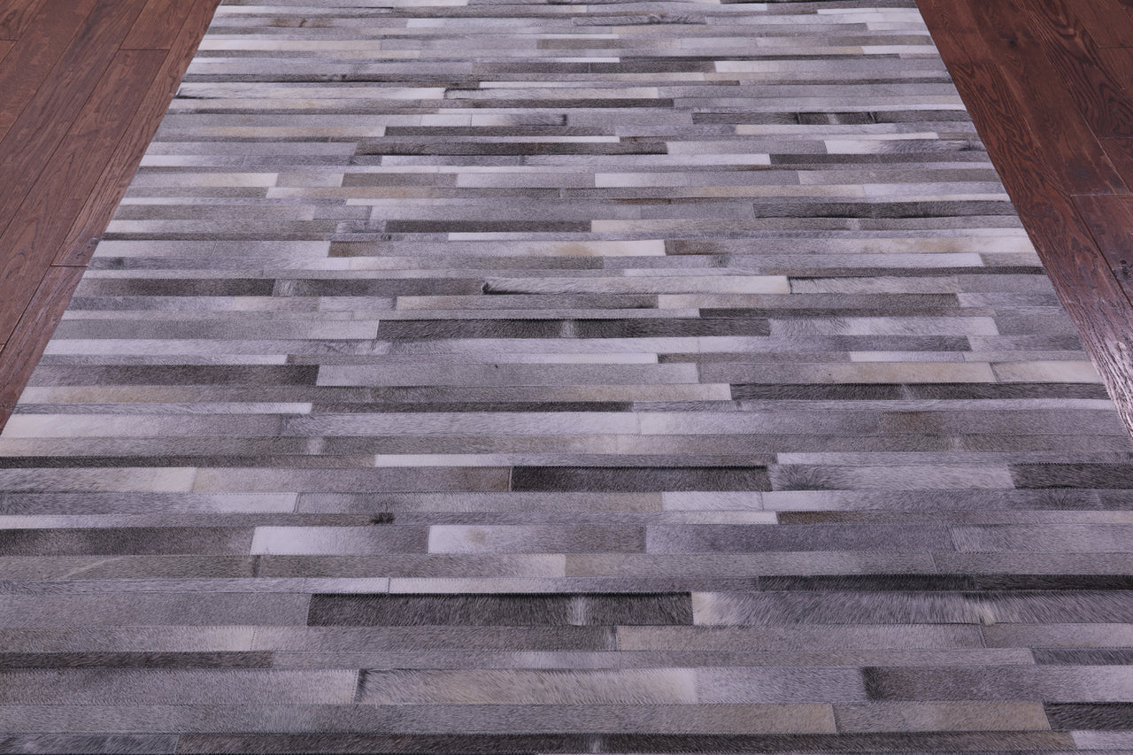 Grey Brickwork Patchwork Natural Cowhide Rug - 6' 0" x 9' 0"