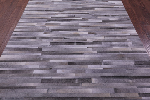 Grey Brickwork Patchwork Natural Cowhide Rug - 6' 0
