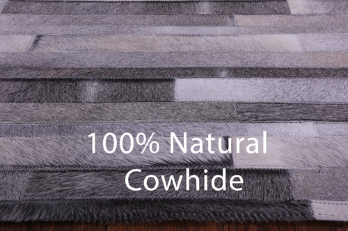 Grey Brickwork Patchwork Natural Cowhide Rug - 6' 0