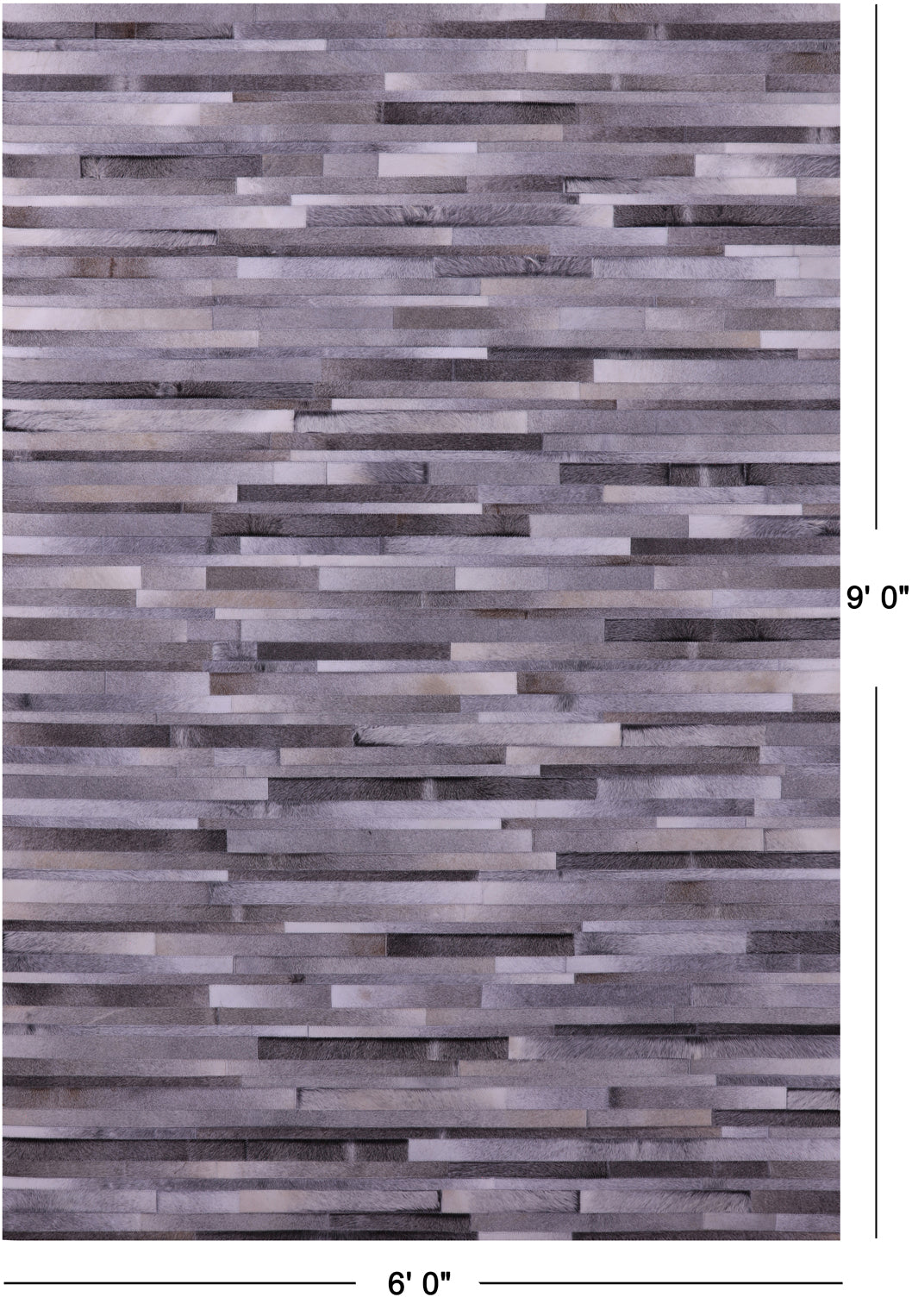 Grey Brickwork Patchwork Natural Cowhide Rug - 6' 0" x 9' 0"