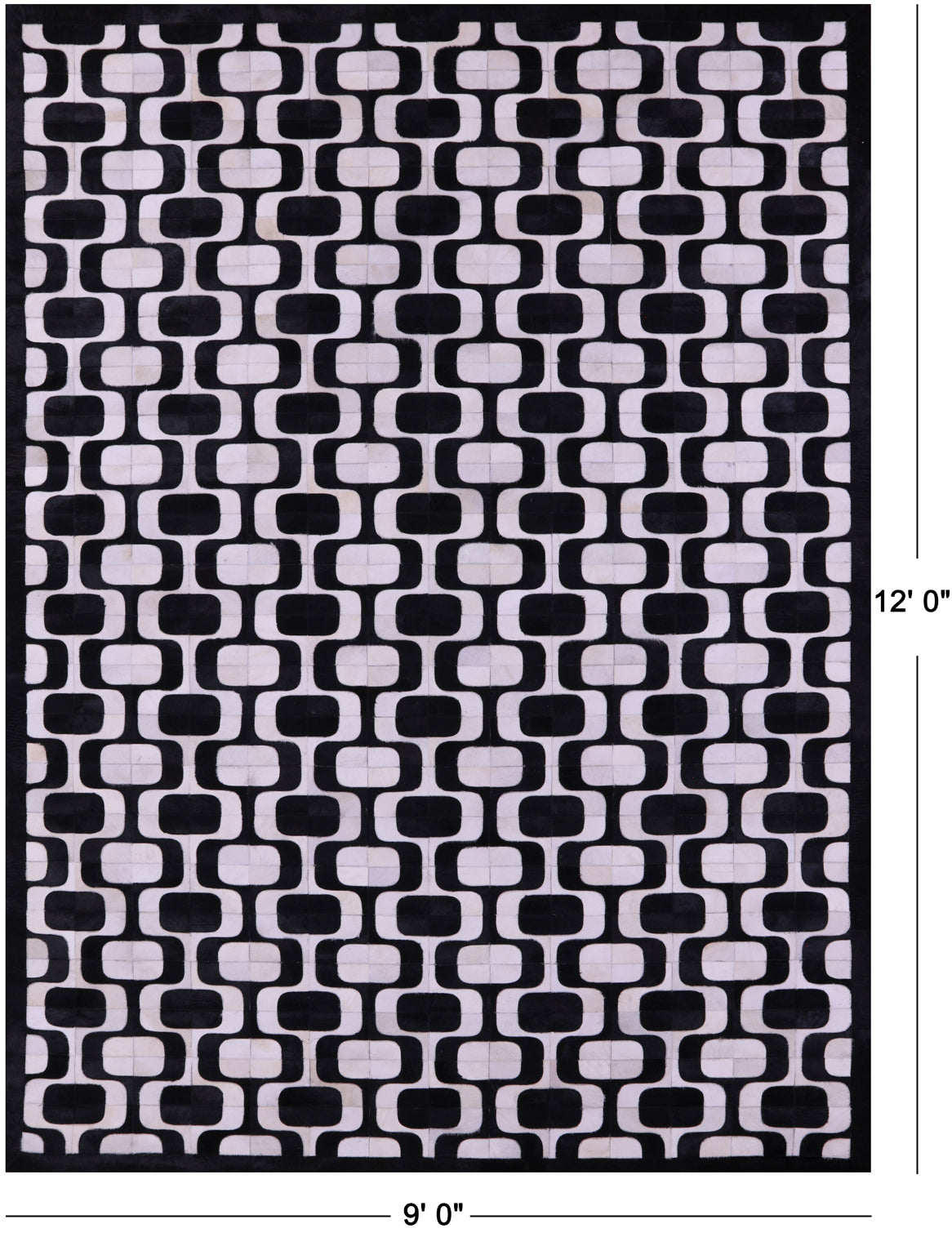 Black & White Patchwork Natural Cowhide Rug - 9' 0" x 12' 0"