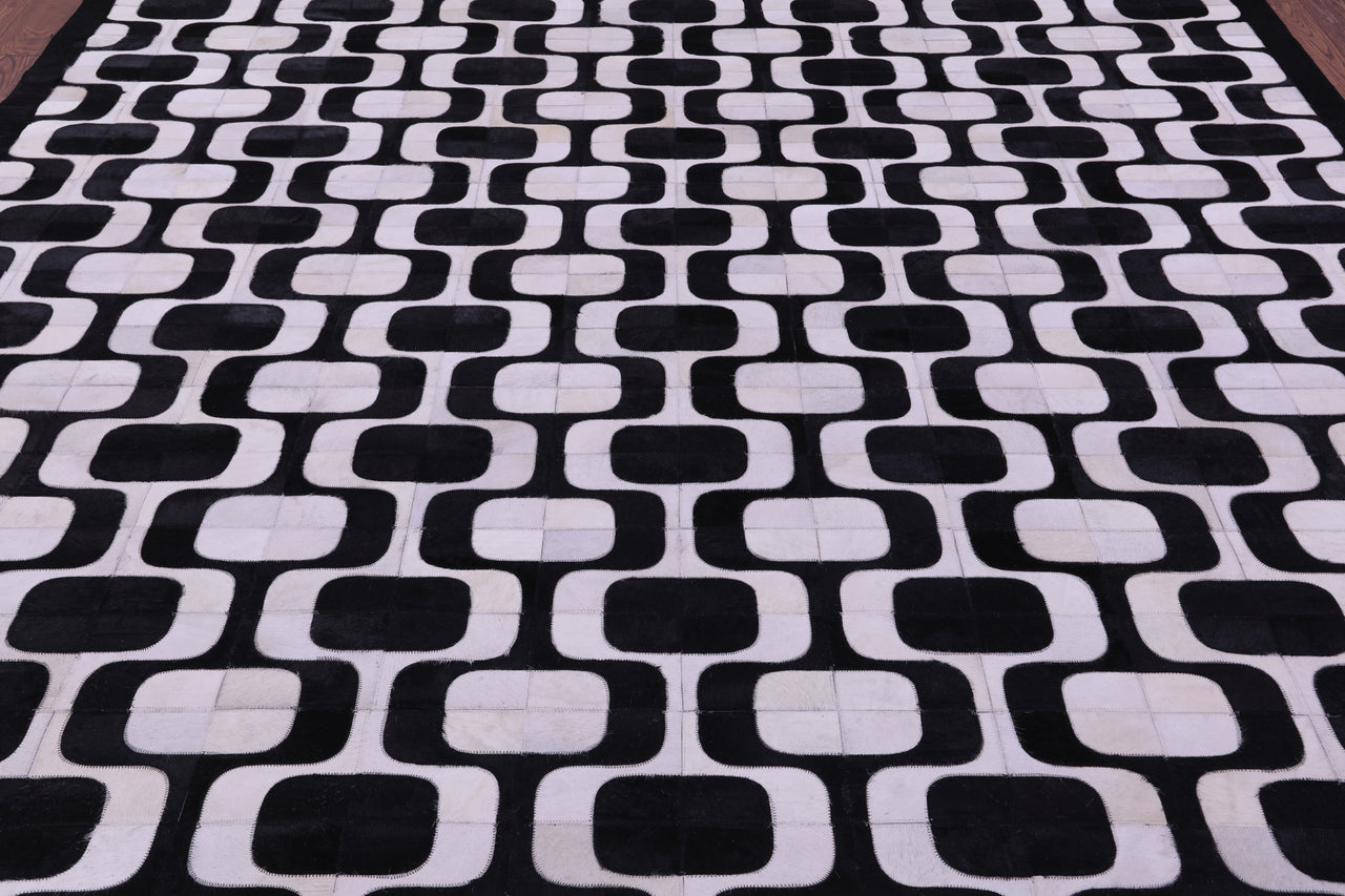 Black & White Patchwork Natural Cowhide Rug - 9' 0" x 12' 0"