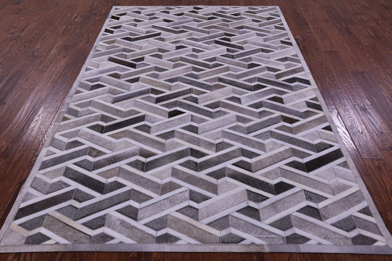 Grey Patchwork Natural Cowhide Rug - 6' 0" x 9' 0"