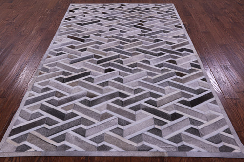 Grey Patchwork Natural Cowhide Rug - 6' 0