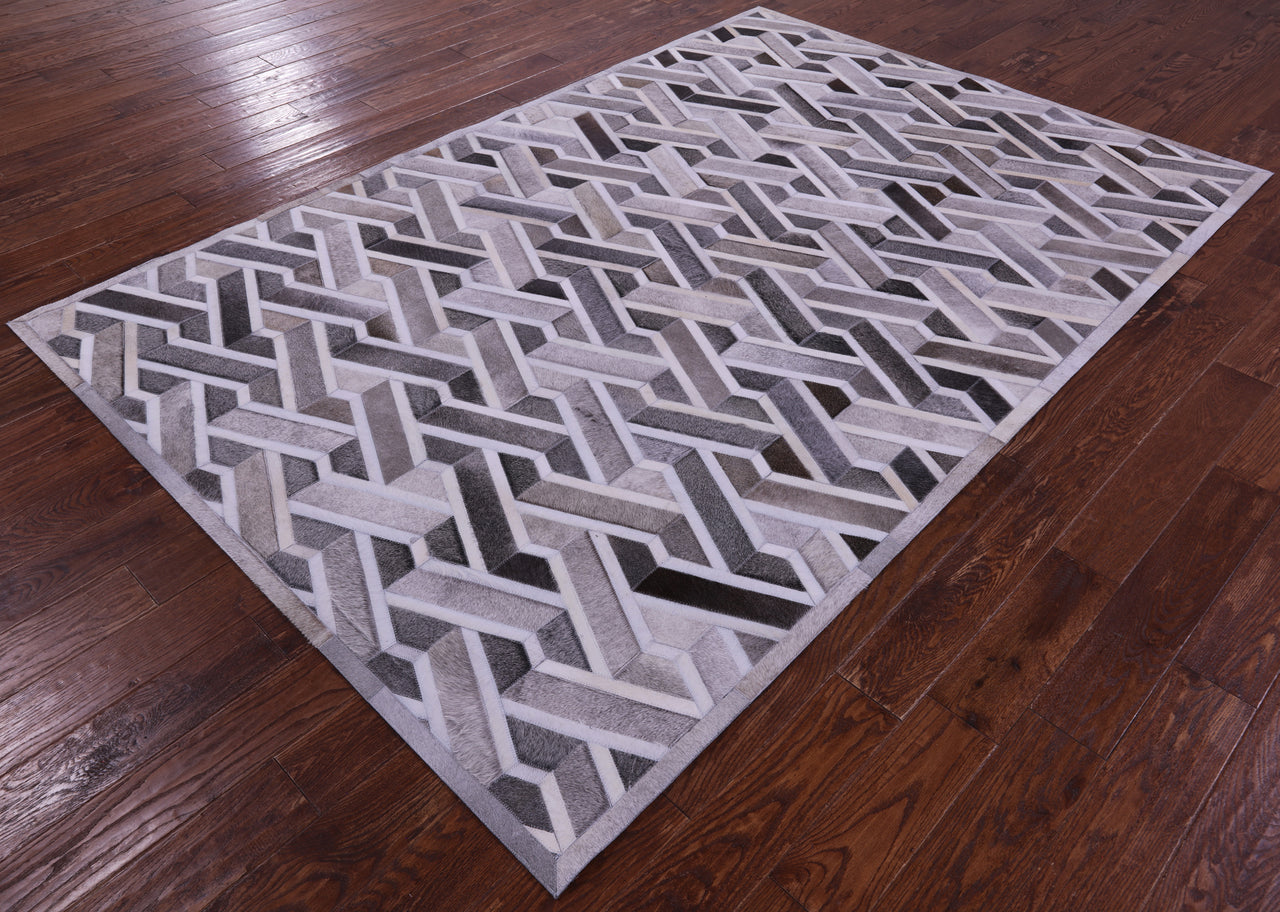 Grey Patchwork Natural Cowhide Rug - 6' 0" x 9' 0"