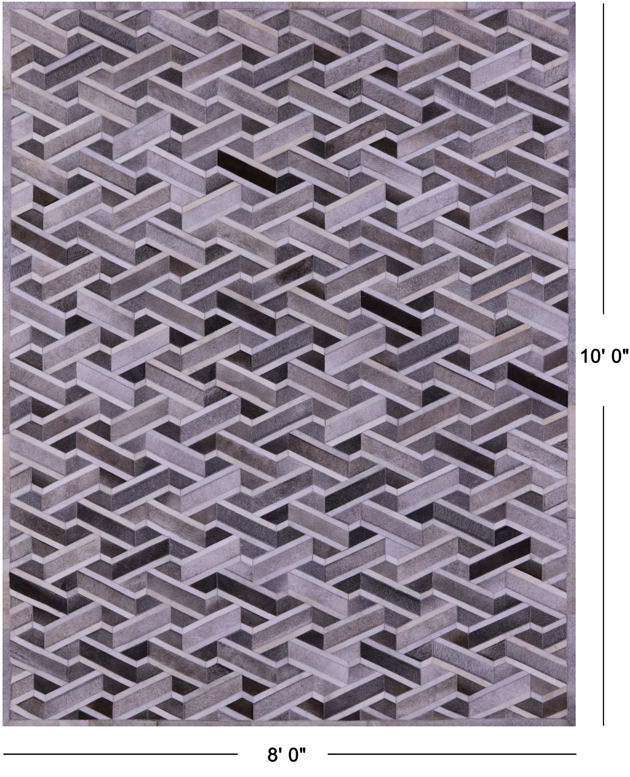 Grey Patchwork Natural Cowhide Rug - 8' 0" x 10' 0"