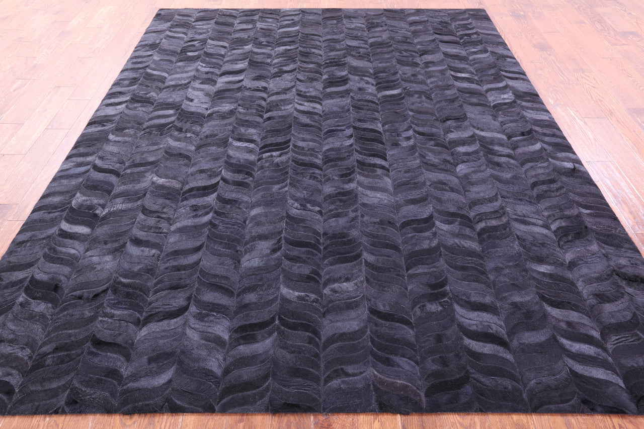 Black Patchwork Natural Cowhide Rug - 8' 0" x 10' 0"
