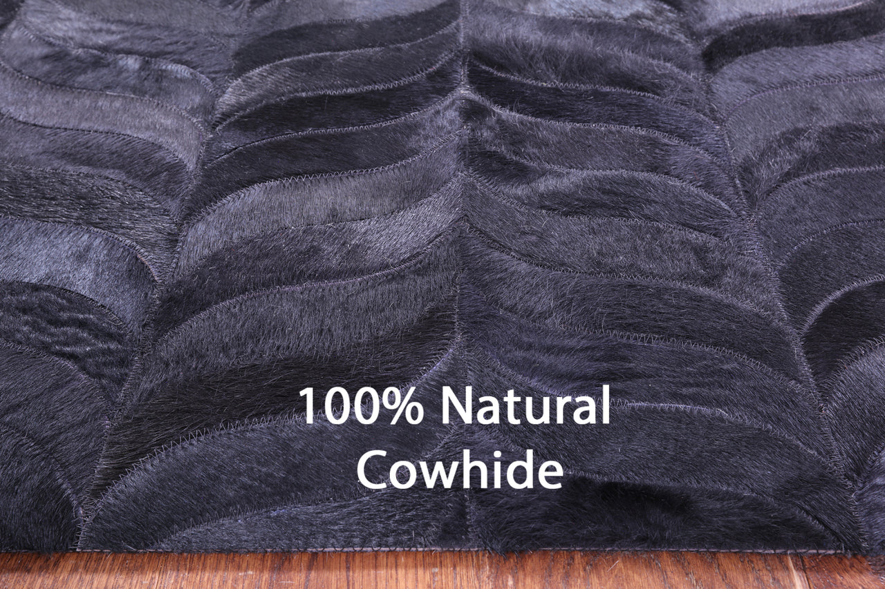Black Patchwork Natural Cowhide Rug - 8' 0" x 10' 0"