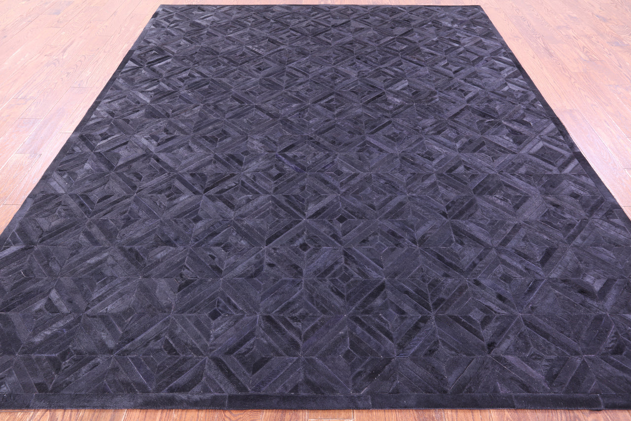 Black Patchwork Natural Cowhide Rug - 8' 0" x 10' 0"