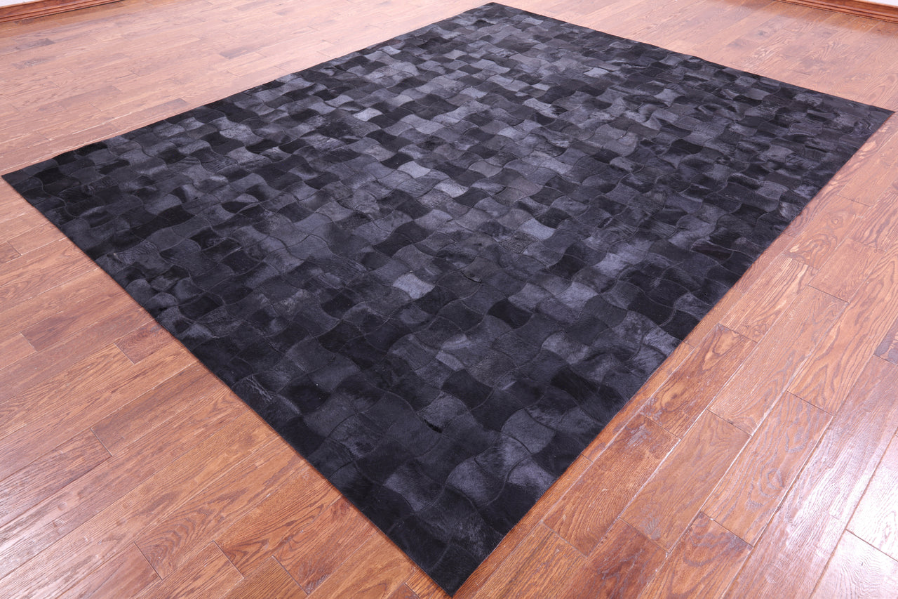 Black Patchwork Natural Cowhide Rug - 8' 0" x 10' 0"