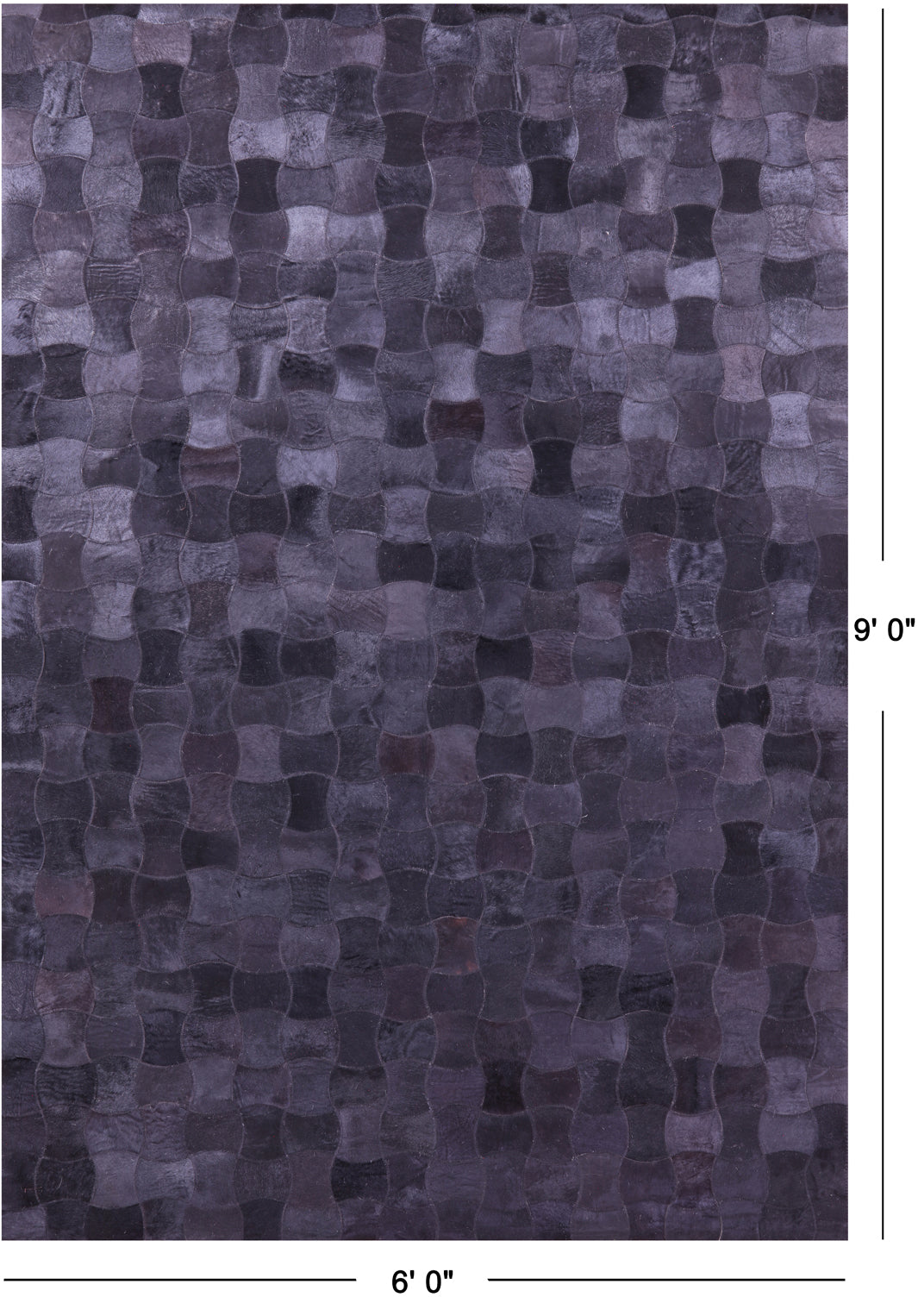 Black Patchwork Natural Cowhide Rug - 6' 0" x 9' 0"