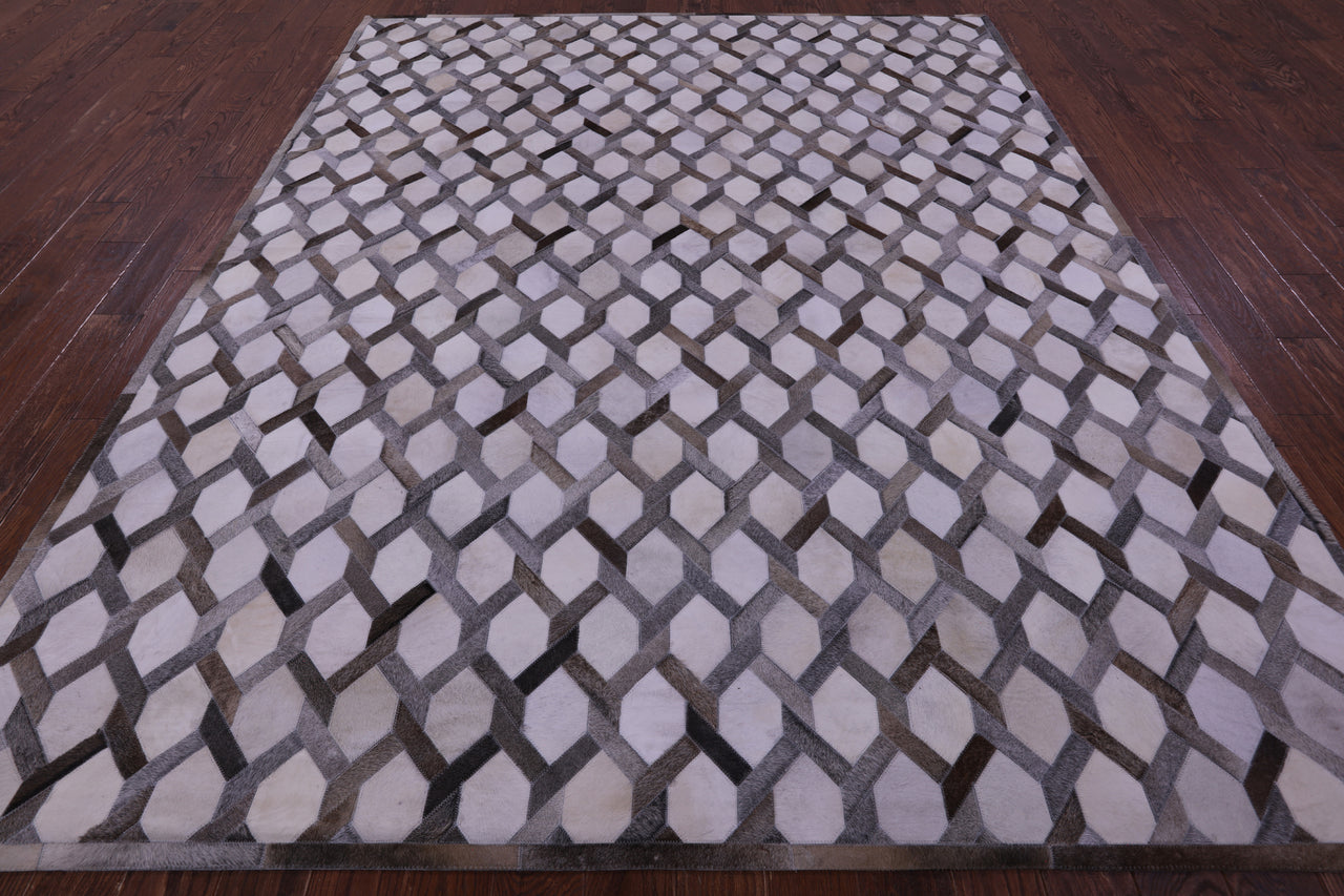 Grey & White Patchwork Natural Cowhide Rug - 8' 0" x 10' 0"