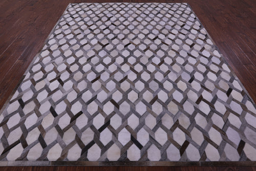 Grey & White Patchwork Natural Cowhide Rug - 8' 0