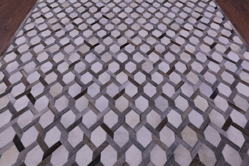 Grey & White Patchwork Natural Cowhide Rug - 8' 0