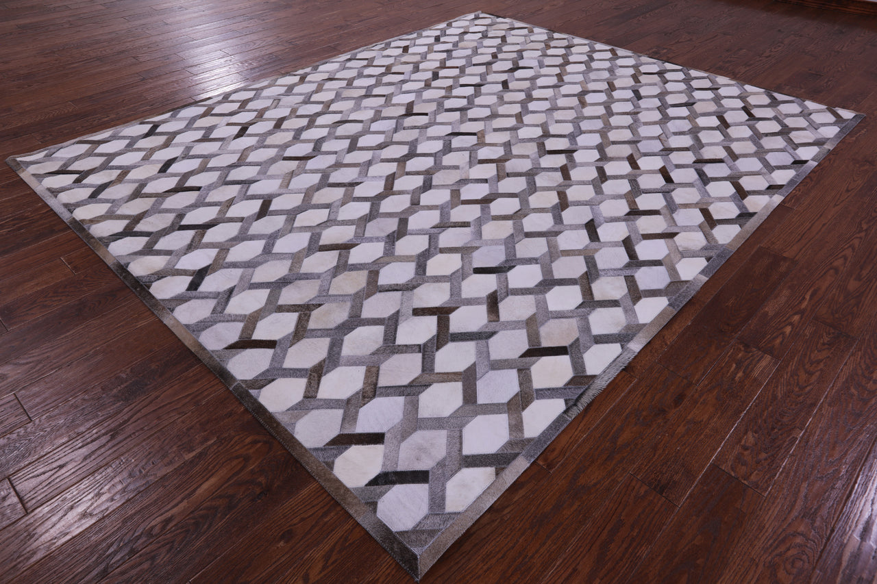 Grey & White Patchwork Natural Cowhide Rug - 8' 0" x 10' 0"