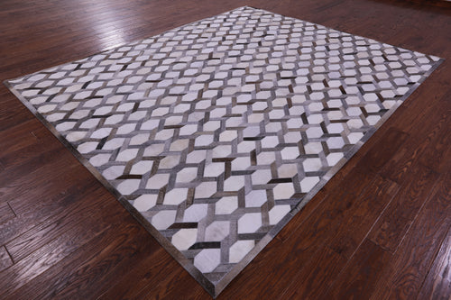 Grey & White Patchwork Natural Cowhide Rug - 8' 0