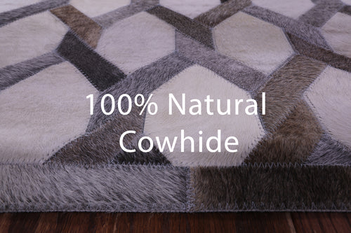 Grey & White Patchwork Natural Cowhide Rug - 8' 0