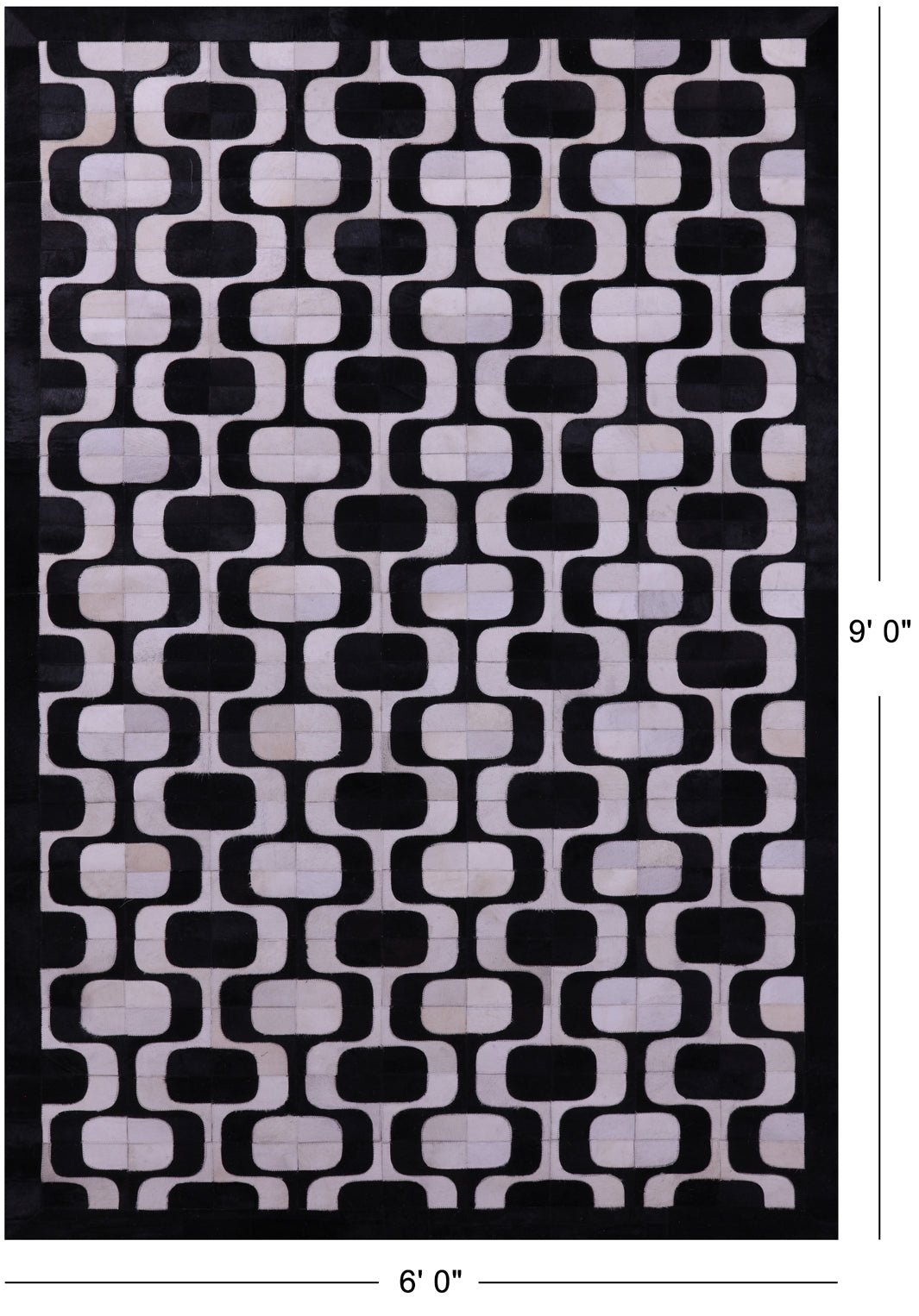 Black & White Patchwork Natural Cowhide Rug - 6' 0" x 9' 0"