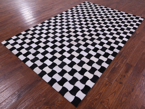 Black & White Patchwork Natural Cowhide Rug - 6' 0