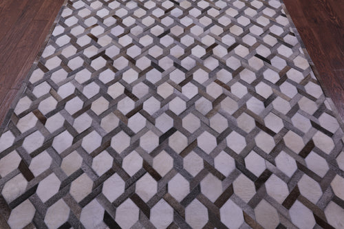 Grey & White Patchwork Natural Cowhide Rug - 6' 0