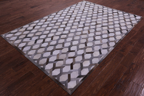 Grey & White Patchwork Natural Cowhide Rug - 6' 0